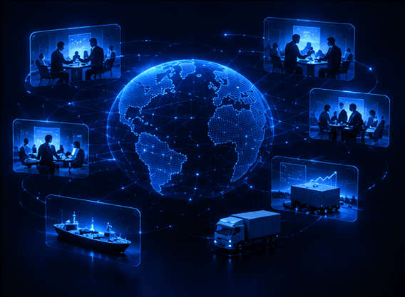 Illustration of a global trade network and shipping nodes